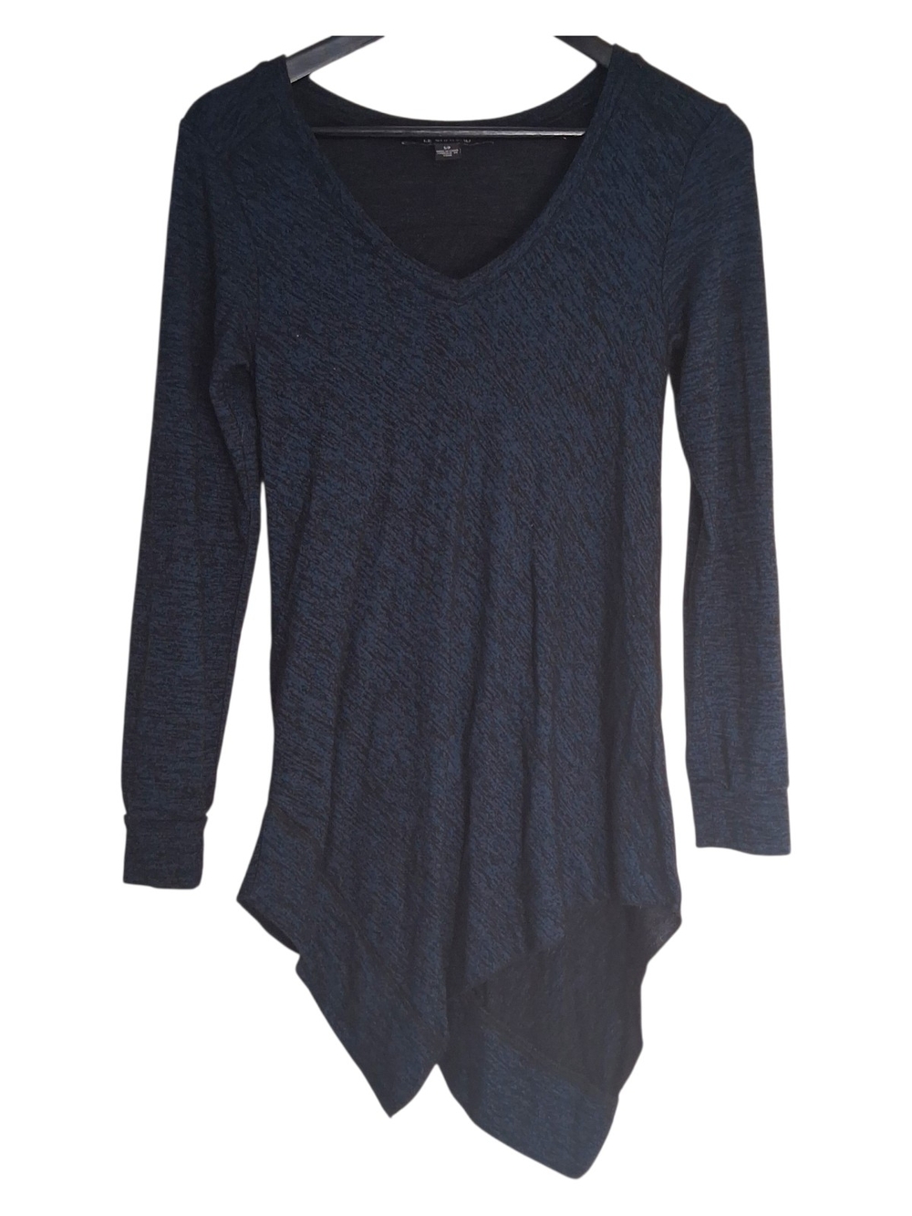 ​Le Château Blue Marled Asymmetrical Sharkbite Hem V-Neck Tunic Top S